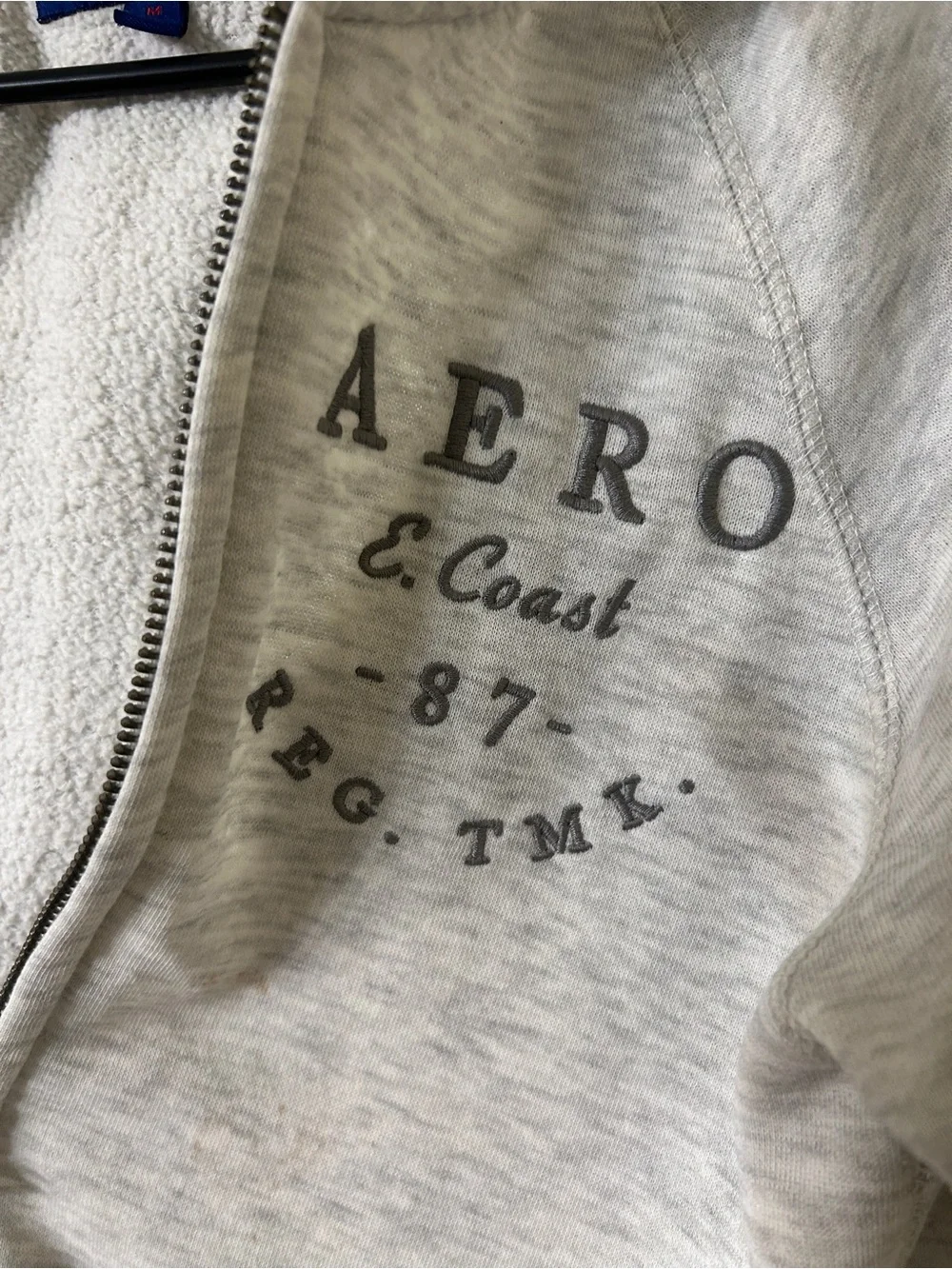 Y2K Aeropostale Gray Full Zip Graphic Hoodie East Coast 87 Size M- L112
